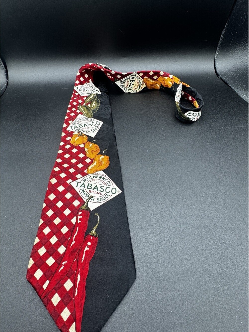 Vintage Tabasco Pepper Sauce Chili Pepper Novelty Tie 100% Silk Cajun Food Neck